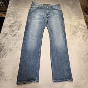 Levis 505 Jeans Mens 37x32 Blue Regular Fit Straight Denim Medium Wash Stretch